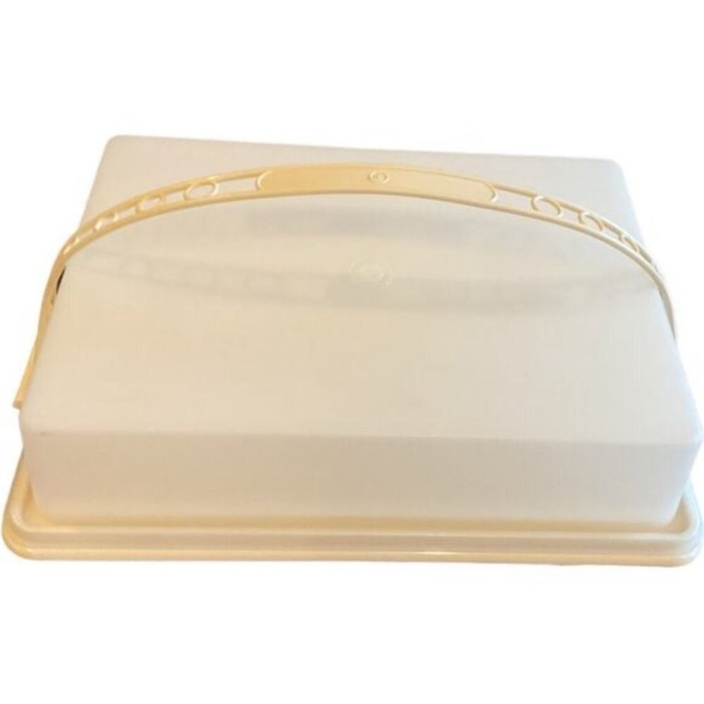 Tupperware Rectangle Cake Carrier With Handle Yellow & White Plastic